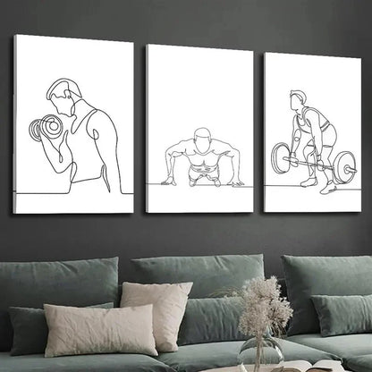 3pcs Weightlifters  Push-ups Black and White Wall Art Canvas Framed 40x60cm - High Quality Print 100% Australian Made Wall Canvas Ready to Hang - Bella Home Decor