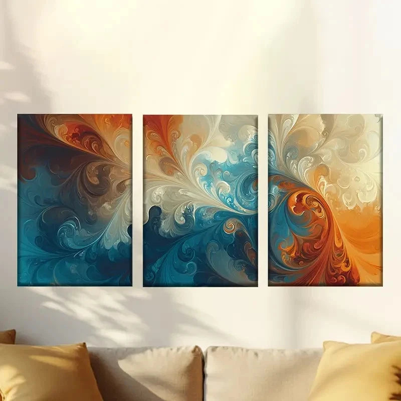 3pcs blue and orange background decoration Wall Art Set Canvas Framed 50x70cm - High Quality Print 100% Australian Made Wall Canvas Ready to Hang - Bella Home Decor