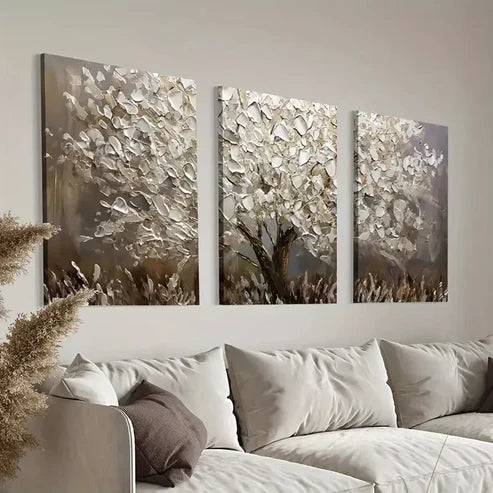3pcs Leaf Abstract Tree Oil Painting Canvas Framed 60x90cm - High Quality Print 100% Australian Made Wall Canvas Ready to Hang - Bella Home Decor