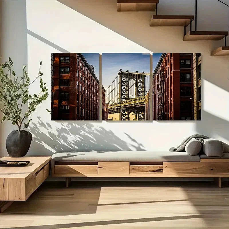 3pcs Manhattan Bridge, Brooklyn Apartments Metal Print Ready to Hang Art