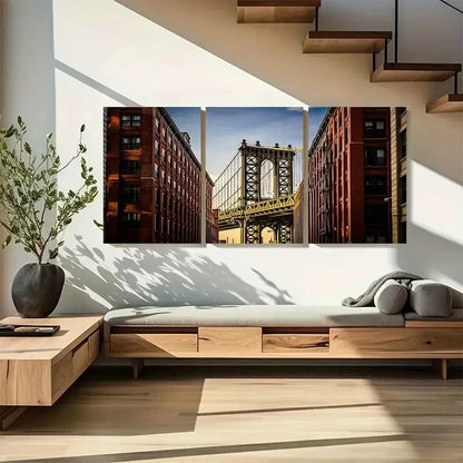 3pcs Manhattan Bridge, Brooklyn Apartments Metal Print Ready to Hang Art