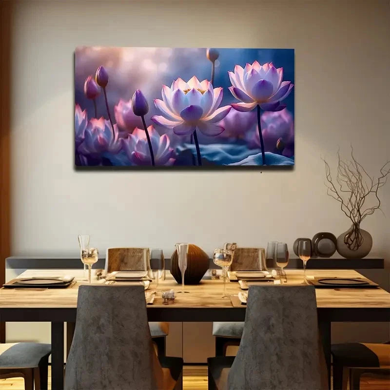 Vibrant Lotus Flower Painting Wall Art canvas office home room framed 120x60cm