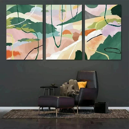 3pcs Pastel Tones & Fluid Lines  wall Art Set Canvas Framed 50x70cm - High Quality Print 100% Australian Made Wall Canvas Ready to Hang - Bella Home Decor