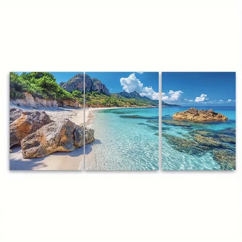 3pcs Tranquil Budelli Island Seascape Metal Print Ready to Hang Art