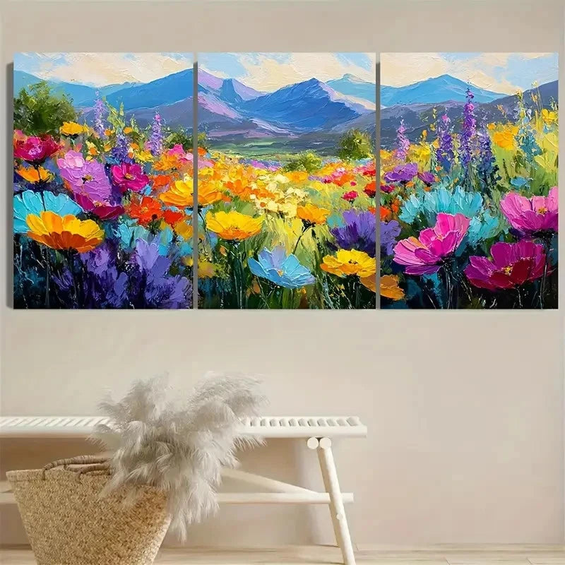 3pcs Colorful Mountain Flowers Nature Wall Art Set Canvas Framed 50x70cm - High Quality Print 100% Australian Made Wall Canvas Ready to Hang - Bella Home Decor