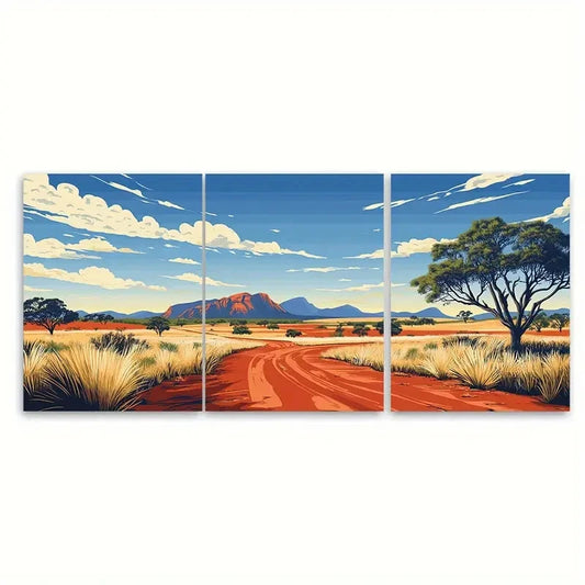 3pcs Australia Outback Australian art Wall Art Set Canvas Framed 40x60cm - High Quality Print 100% Australian Made Wall Canvas Ready to Hang