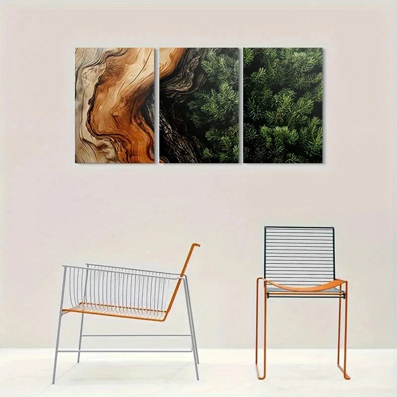 3pcs Abstract Bark and Lush Greenery Metal Print Ready to Hang Art - Bella Home Decor