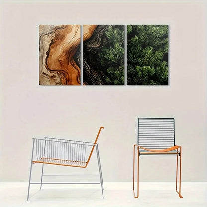 3pcs Abstract Bark and Lush Greenery Metal Print Ready to Hang Art - Bella Home Decor