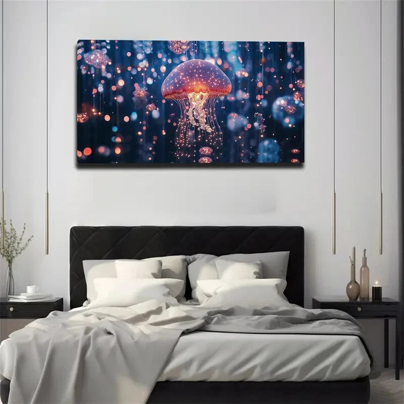 Glowing Minimalist Jellyfish Wall Art Canvas Office Home Room Framed 120x60cm - Bella Home Decor