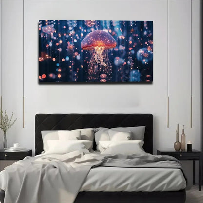Glowing Minimalist Jellyfish Wall Art Canvas Office Home Room Framed 120x60cm - Bella Home Decor