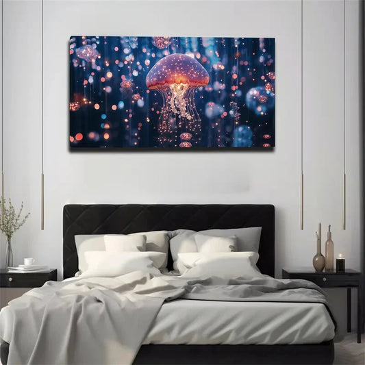 Glowing Minimalist Jellyfish Wall Art Canvas Office Home Room Framed 120x60cm