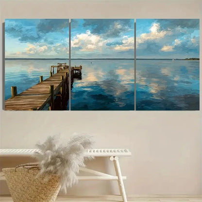 3pcs Lake Moultrie Scenic Wall Art Set Canvas Framed 60x90cm - High Quality Print 100% Australian Made Wall Canvas Ready to Hang