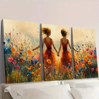 3pcs Vibrant Orange & Blue Floral Design OB Wall Art Set Canvas Framed 40x60cm - High Quality Print 100% Australian Made Wall Canvas Ready to Hang