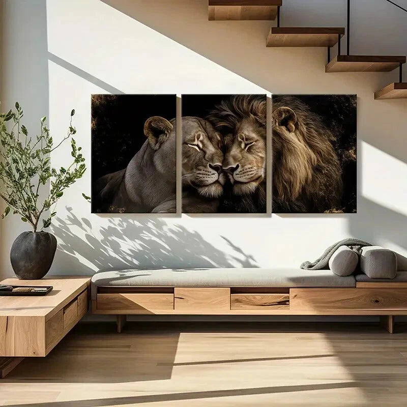 3pcs Couple Lioness Love Animal Art Metal Print Ready to Hang Art - Bella Home Decor