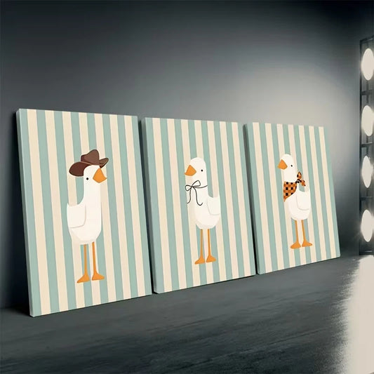 3pcs Featuring Ducks Wall Art Set Canvas Framed 40x60cm - High Quality Print 100% Australian Made Wall Canvas Ready to Hang
