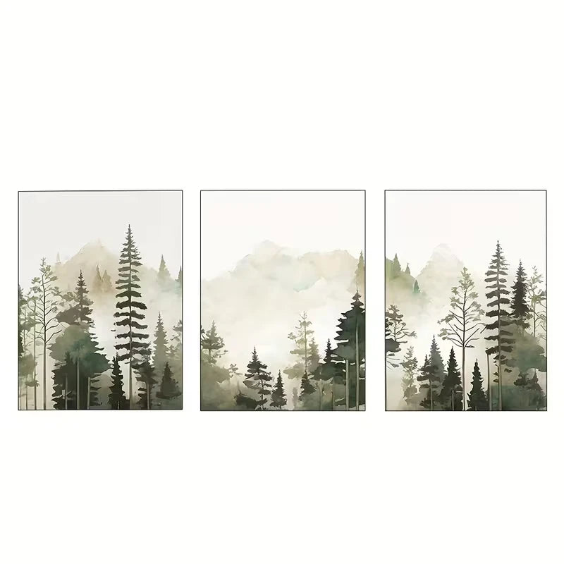 3pcs Misty Mountain Forest Watercolor Art   Wall Art Set Canvas Framed 50x70cm - High Quality Print 100% Australian Made Wall Canvas Ready to Hang - Bella Home Decor