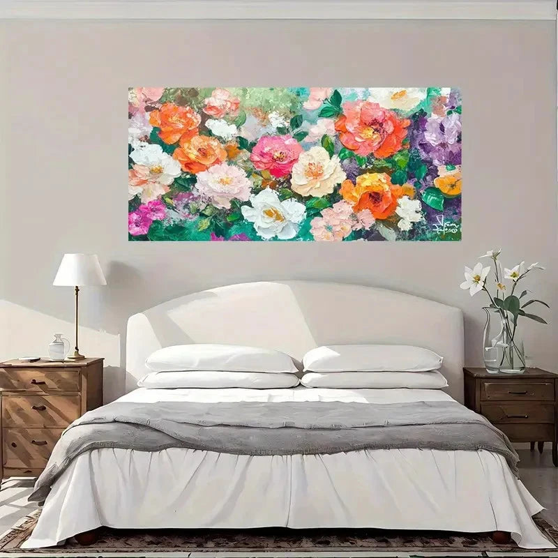 Colorful Floral Abstract Wall Art Canvas Office Home Room Framed 120x60cm