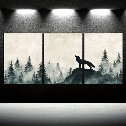 3pcs Howling Wolf Forest Silhouette Design Metal Print Ready to Hang Art - Bella Home Decor