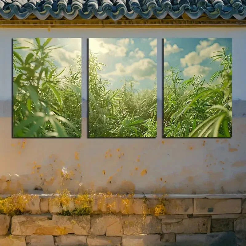 3pcs Hemp Field Greenery with Blue Sky Metal Print Ready to Hang Art - Bella Home Decor
