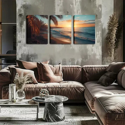 3pcs Coconut Trees & Ocean Waves Wall Art Canvas Unframed - High Quality Print 100% Australian Made Wall Canvas - Bella Home Decor