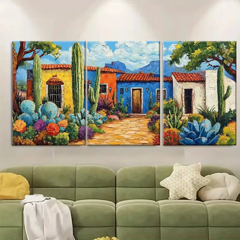 3pcs Mexican Hacienda Oil Painting Metal Print Ready to Hang Art