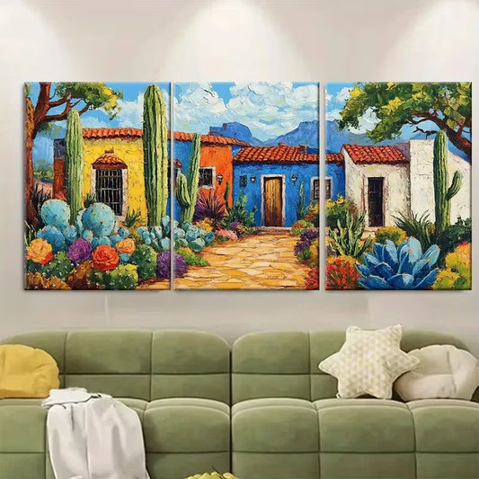 3pcs Mexican Hacienda Oil Painting Metal Print Ready to Hang Art