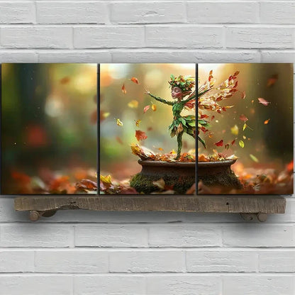 3pcs The Leaf Girl Dancing In The Forest Modern Metal Print Ready to Hang Art - Bella Home Decor