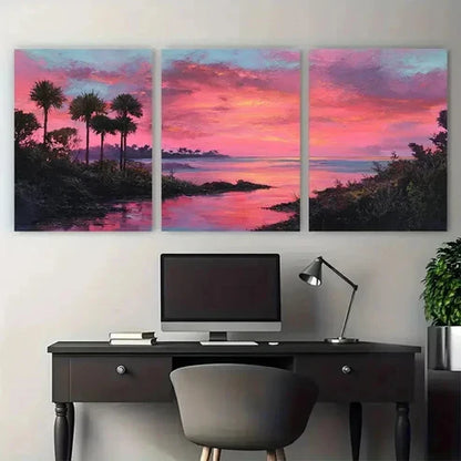 3pcs Coastal Serenity Pink Sunset Wall Art Set Canvas Unframed - High Quality Print 100% Australian Made Wall Canvas - Bella Home Decor