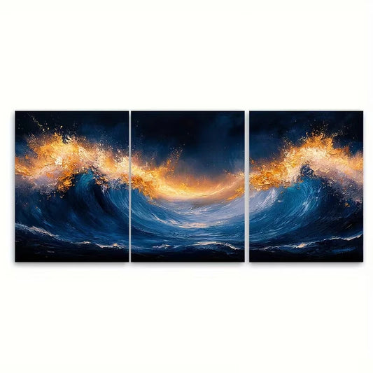 3pcs Abstract Boho Wall Art Blue MinimaList Metal Print Ready to Hang Art