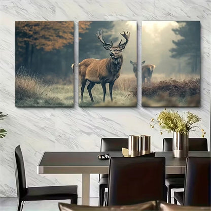 3pcs Male Female Deer in Mist Metal Print Ready to Hang Art