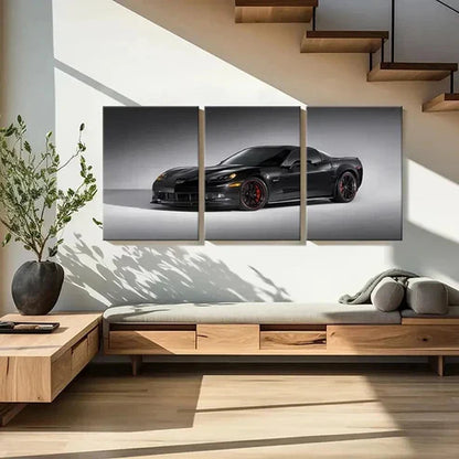 3pcs Black Color Super Car Modern Vehicle Wall Art Canvas Unframed - High Quality Print 100% Australian Made Wall Canvas - Bella Home Decor