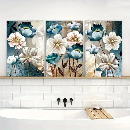 3pcs Black and White Floral Design Printing Metal Print Ready to Hang Art - Bella Home Decor