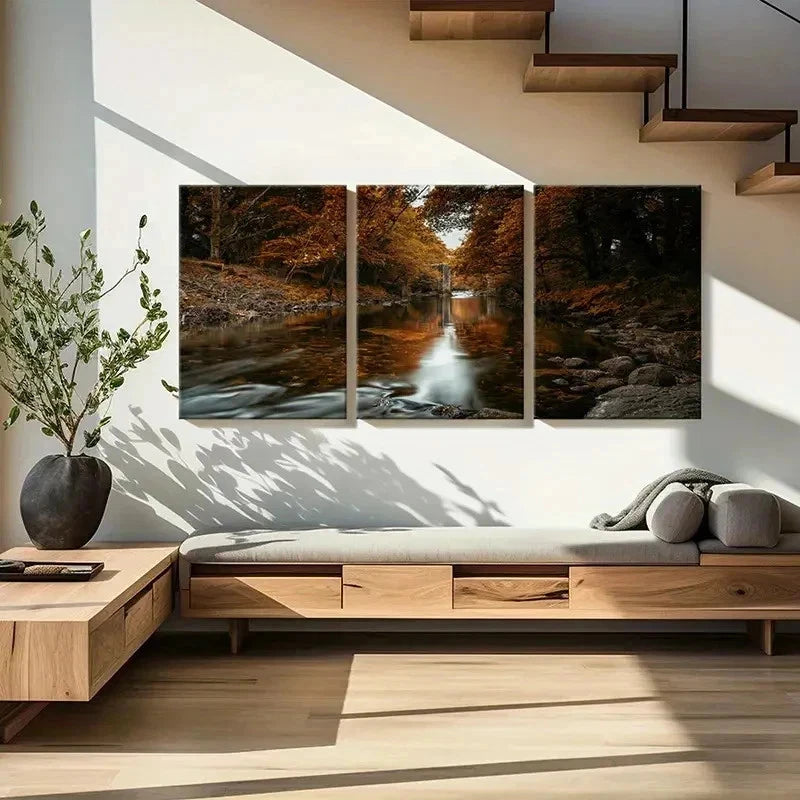3pcs River and Trees Modern Nature Landscape Wall Art Set Canvas Framed 60x90cm - High Quality Print 100% Australian Made Wall Canvas Ready to Hang