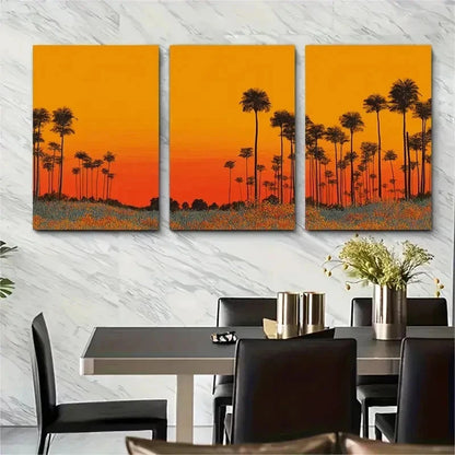 3pcs Golden Coastal Landscape Palm-Lined Perfect Wall Art Set Canvas Framed 50x70cm - High Quality Print 100% Australian Made Wall Canvas Ready to Hang - Bella Home Decor