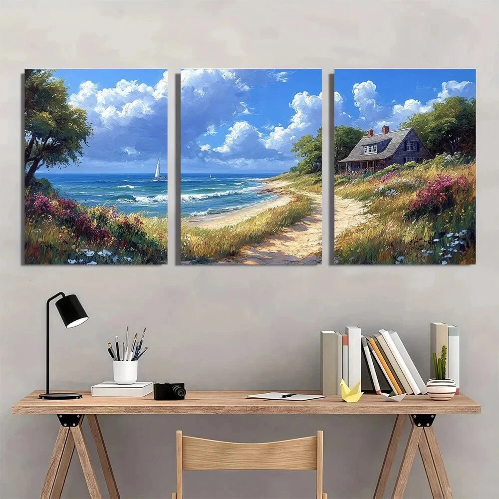 3pcs Nautical Seascape Farmhouse Metal Print Ready to Hang Art - Bella Home Decor