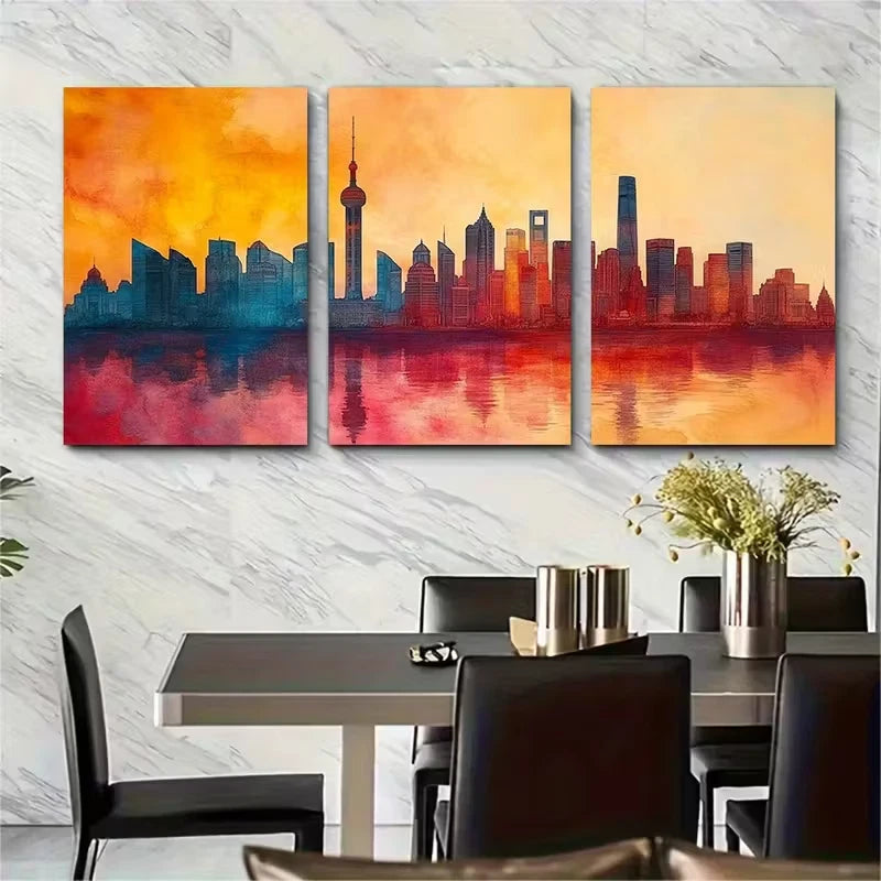 3pcs ASIA Skyline Landmarks Metal Print Ready to Hang Art - Bella Home Decor