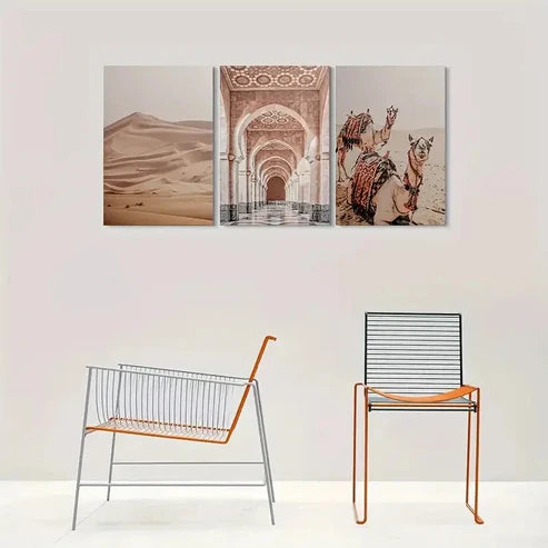 3pcs Architectural Archways & Camels Design Wall Art Canvas Unframed - High Quality Print 100% Australian Made Wall Canvas - Bella Home Decor