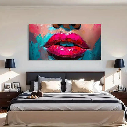 Abstract Lips Colorful Modern Wall Art Canvas Office Home Room Framed 120x60cm - Bella Home Decor