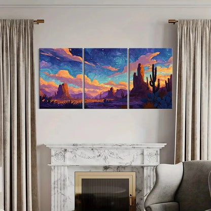 3pcs Desert Landscape Starry Sky Cactus Metal Print Ready to Hang Art - Bella Home Decor