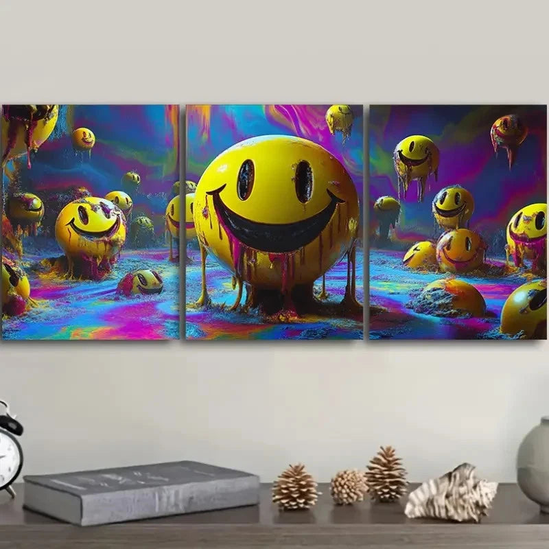 3pcs Melting Smile Face Metal Print Ready to Hang Art