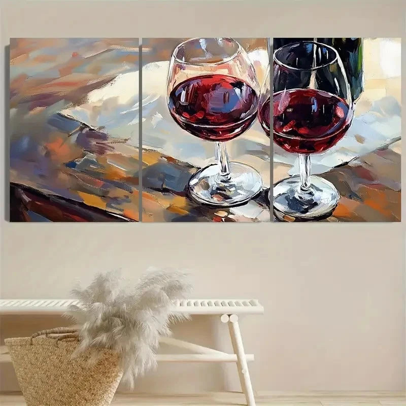 3pcs Cheers Red Wine Wall Art Set Canvas Framed 60x90cm - High Quality Print 100% Australian Made Wall Canvas Ready to Hang - Bella Home Decor