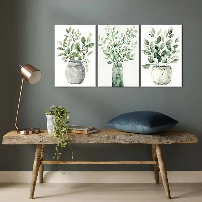 3pcs Green Plant Botanical Plant Metal Print Ready to Hang Art