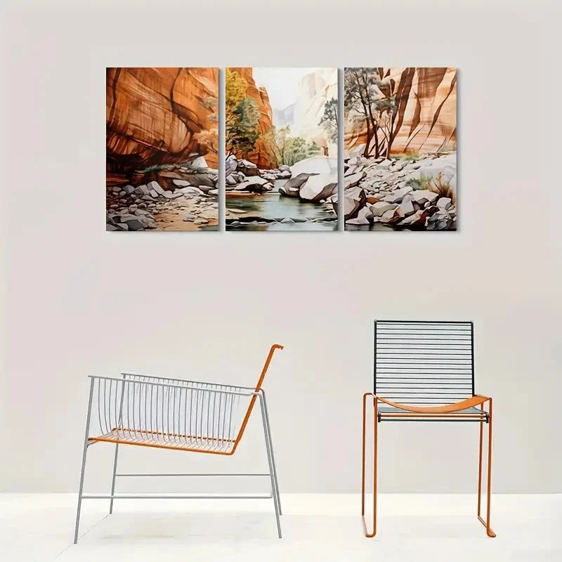 3pcs Desert River Vibrant Landscape Metal Print Ready to Hang Art - Bella Home Decor