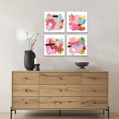 4pcs Colorful Abstract, Square Gallery Wall Art Canvas Framed