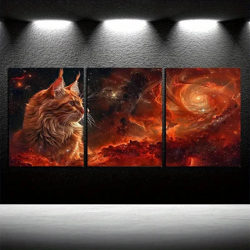 3pcs Cat and Cosmic Galaxy Space Themed Design Metal Print Ready to Hang Art - Bella Home Decor