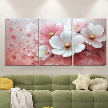 3pcs Elegant Pink and White Floral Metal Print Ready to Hang Art