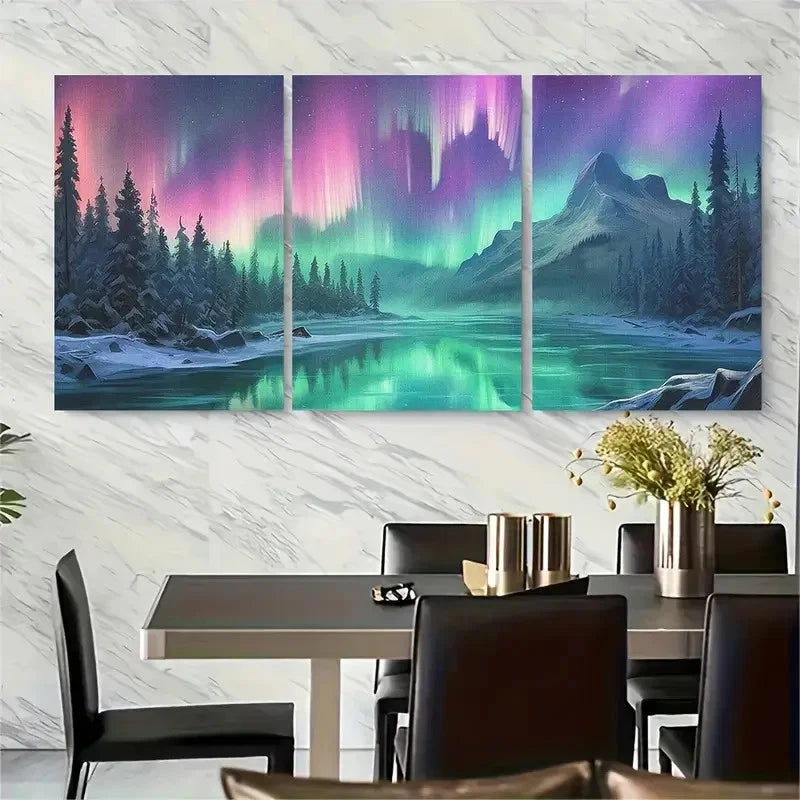 3pcs Northern Lights Landscape Metal Print Ready to Hang Art