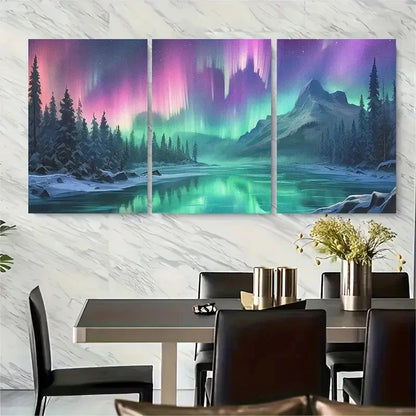3pcs Northern Lights Landscape Metal Print Ready to Hang Art