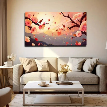 Warm Sunset Falling Flowers Wall Art Canvas Office Home Room Framed 120x60cm