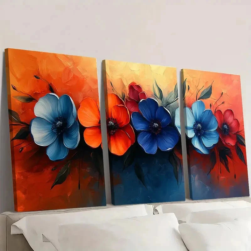 3pcs Abstract Colored Flower  RQ   Wall Art Set Canvas Framed 50x70cm - High Quality Print 100% Australian Made Wall Canvas Ready to Hang - Bella Home Decor